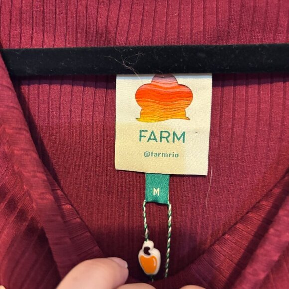 Farm Rio Burgundy Boat Neck Midi Dress Ribbed Long Sleeve - Picture 4 of 14